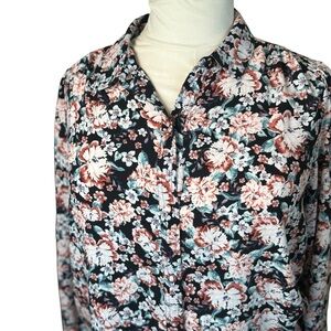 LC Lauren Conrad Button Front Shirt XXL Dark Floral‎ Cottagecore Feminine Office